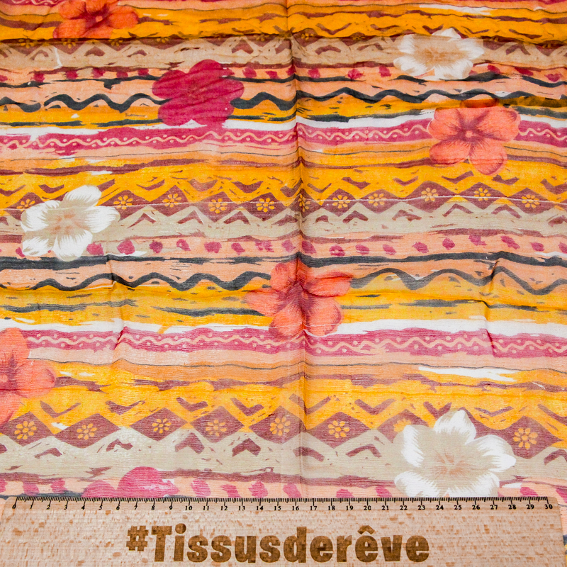 Carré mousseline 100% soie - Fleurs nomades rose