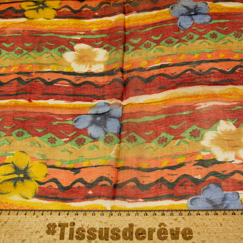 Carré mousseline 100% soie - Fleurs nomades bleu