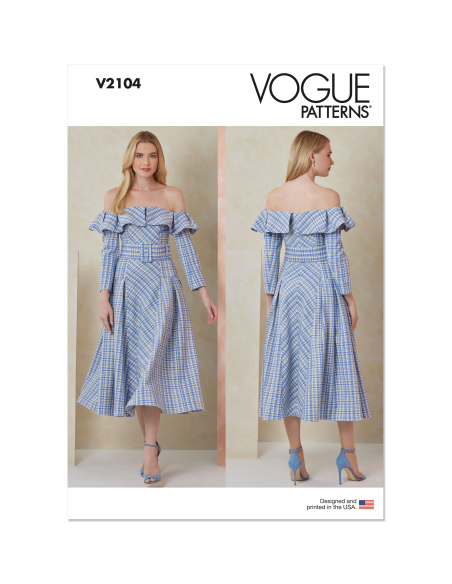 Patron Vogue 2104/B5 (36-44) - Robe midi bardot plissée