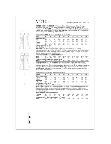 Patron Vogue 2104/B5 (36-44) - Robe midi bardot plissée