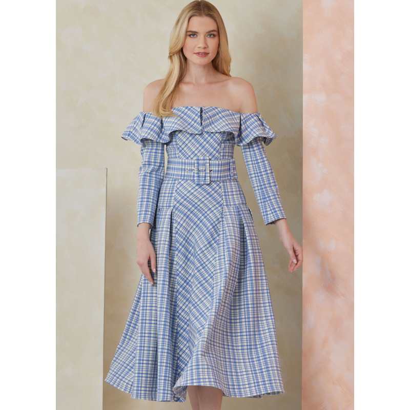 Patron Vogue 2104/B5 (36-44) - Robe midi bardot plissée