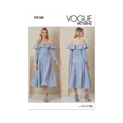 Patron Vogue 2104/Y5 (46-54) - Robe midi bardot plissée