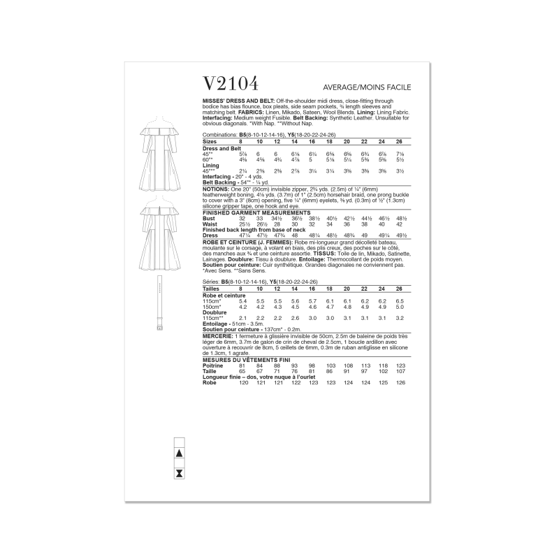 Patron Vogue 2104/Y5 (46-54) - Robe midi bardot plissée