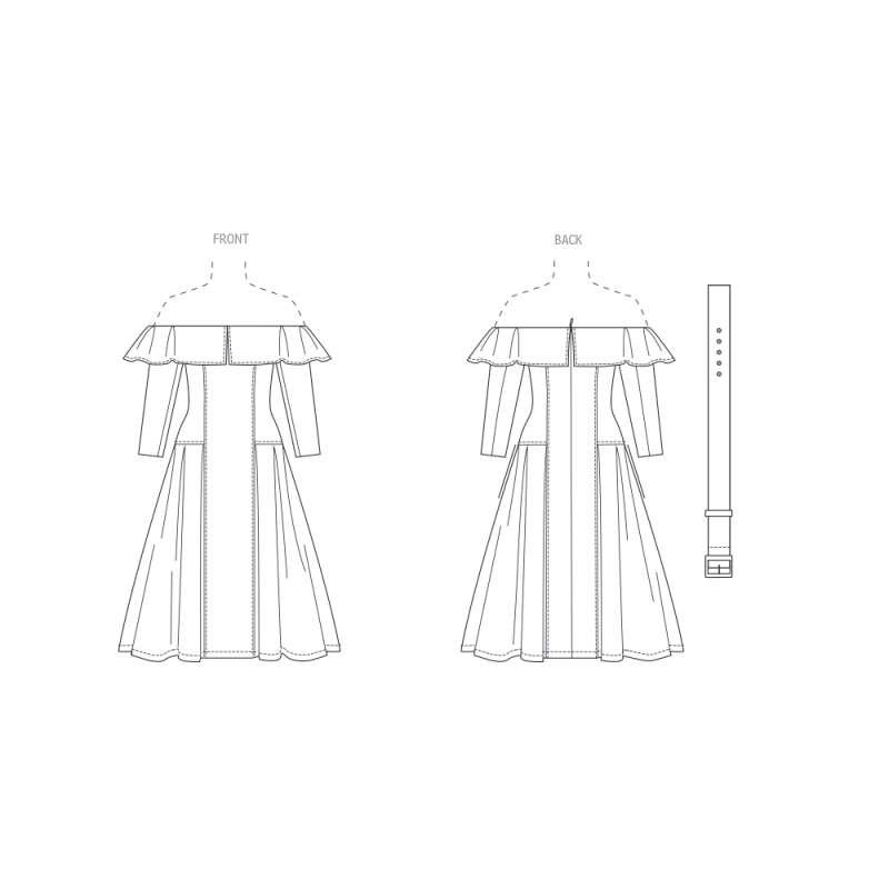 Patron Vogue 2104/Y5 (46-54) - Robe midi bardot plissée