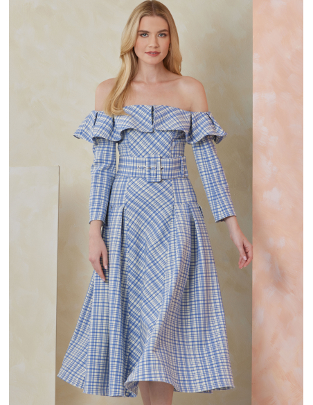 Patron Vogue 2104/Y5 (46-54) - Robe midi bardot plissée