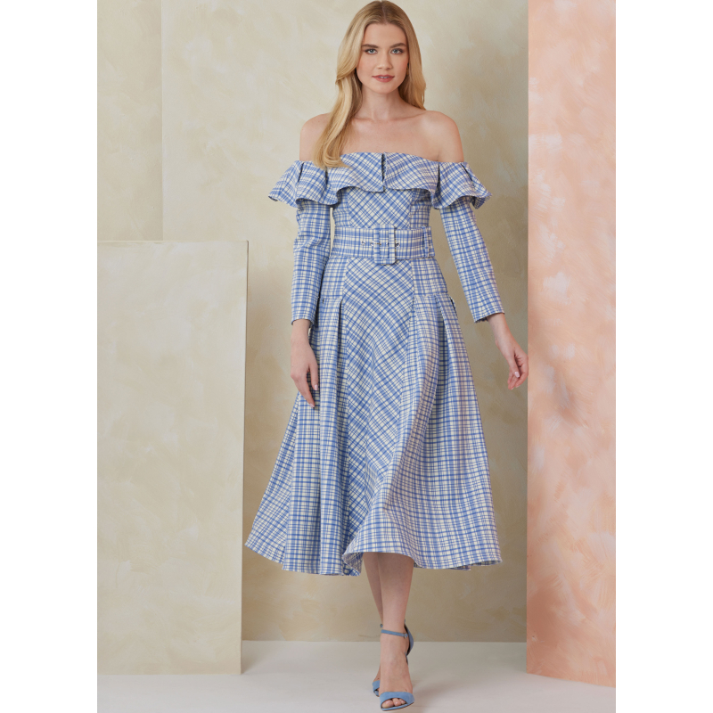 Patron Vogue 2104/Y5 (46-54) - Robe midi bardot plissée