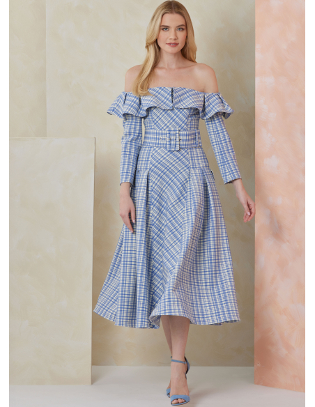 Patron Vogue 2104/Y5 (46-54) - Robe midi bardot plissée