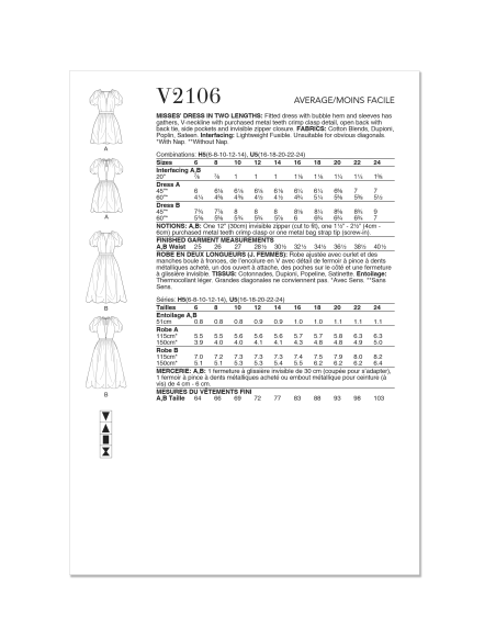 Patron Vogue 2106/H5 (34-42) - Robe froncée à ourlet bulle et dos ouvert