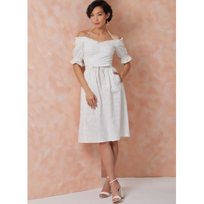 Patron Vogue 2107/U5 (44-52) - Robe bardot midi ou longue à manches bouffantes 2