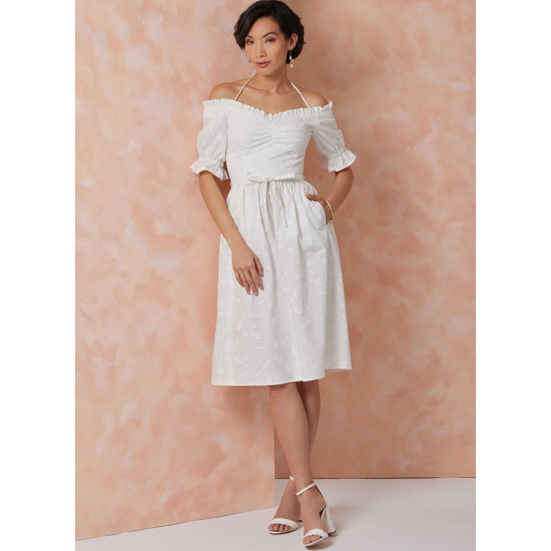 Patron Vogue 2107/U5 (44-52) - Robe bardot midi ou longue à manches bouffantes
