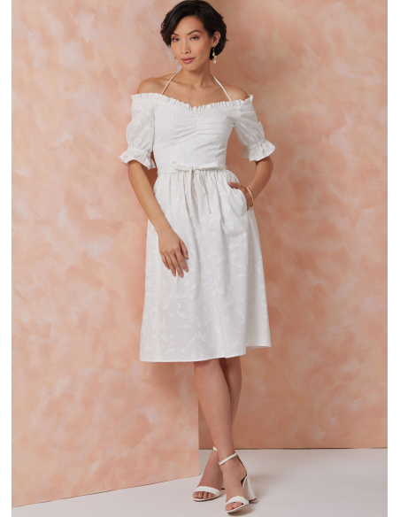 Patron Vogue 2107/U5 (44-52) - Robe bardot midi ou longue à manches bouffantes
