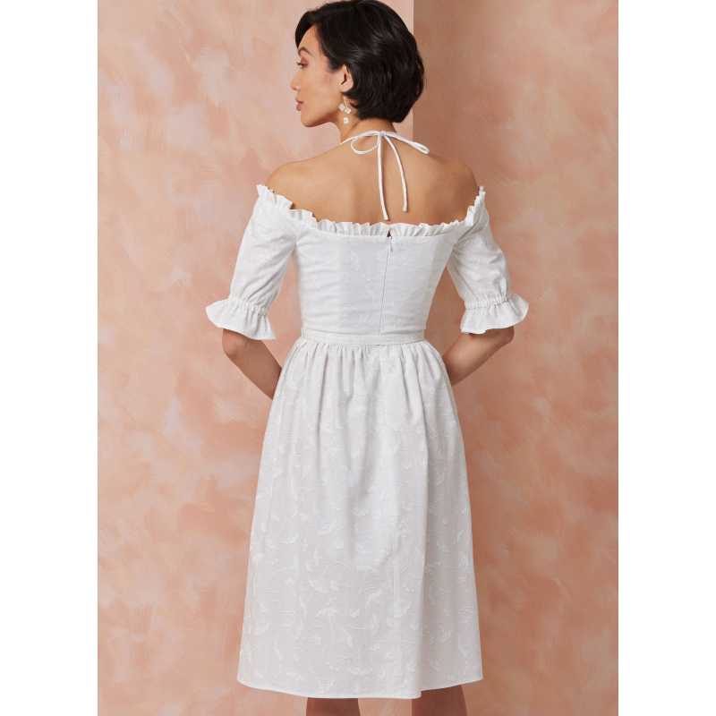 Patron Vogue 2107/U5 (44-52) - Robe bardot midi ou longue à manches bouffantes