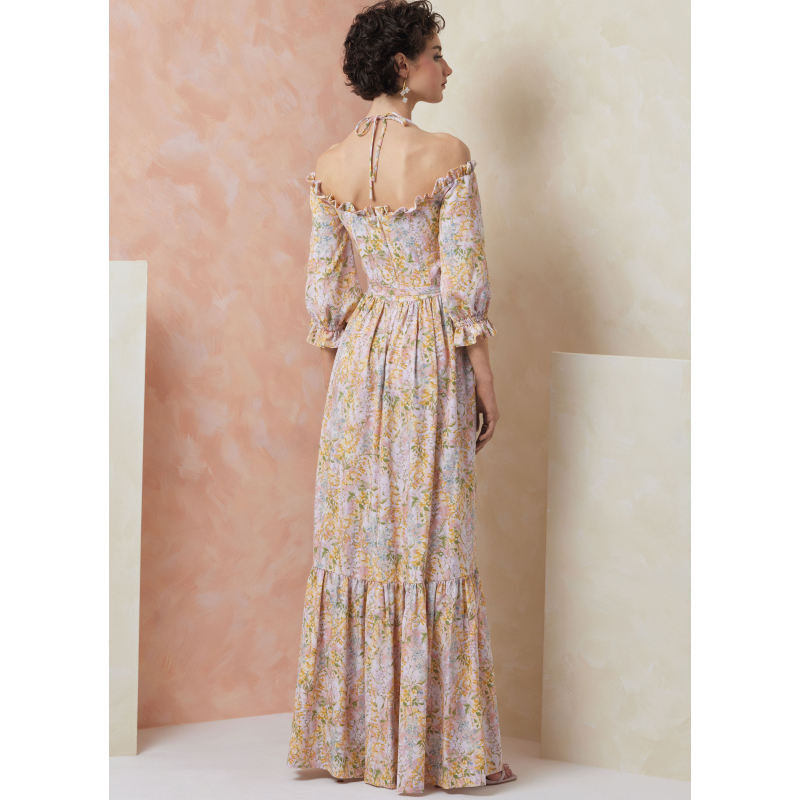 Patron Vogue 2107/U5 (44-52) - Robe bardot midi ou longue à manches bouffantes