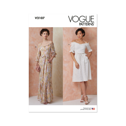 Patron Vogue 2107/U5 (44-52) - Robe bardot midi ou longue à manches bouffantes