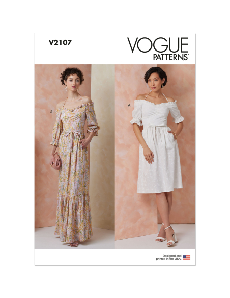 Patron Vogue 2107/U5 (44-52) - Robe bardot midi ou longue à manches bouffantes
