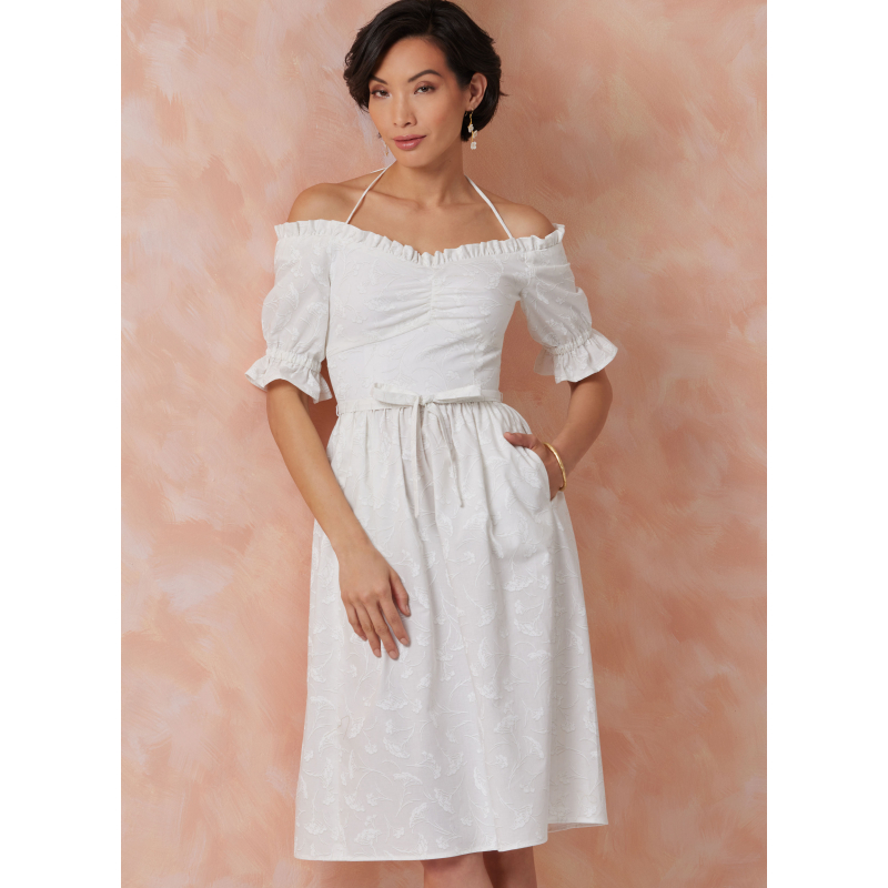 Patron Vogue 2107/U5 (44-52) - Robe bardot midi ou longue à manches bouffantes