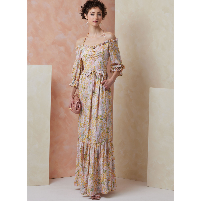 Patron Vogue 2107/U5 (44-52) - Robe bardot midi ou longue à manches bouffantes