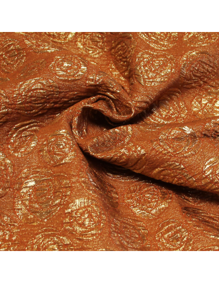 Brocart de soie - Fleur doré fond orange
