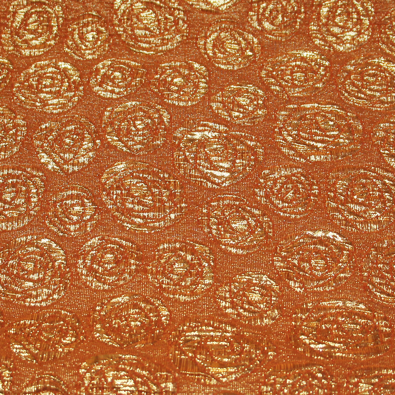 Brocart de soie - Fleur doré fond orange