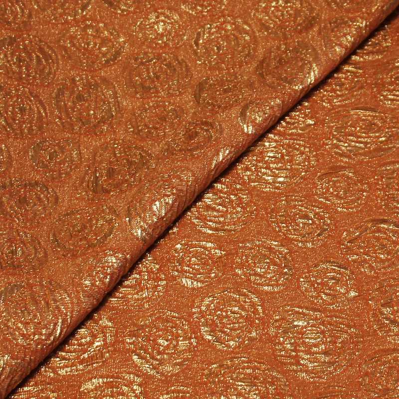 Brocart de soie - Fleur doré fond orange