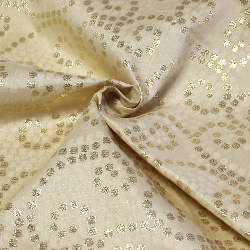 Brocart de soie - Motif pois doré fond beige