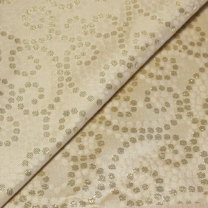 Brocart de soie - Motif pois doré fond beige