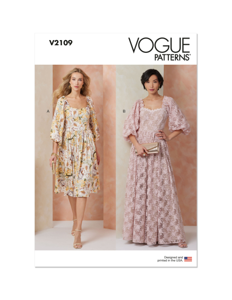 Patron Vogue 2109/H5 (34-42) - Robe ajustée à encolure cœur et manches bouffantes