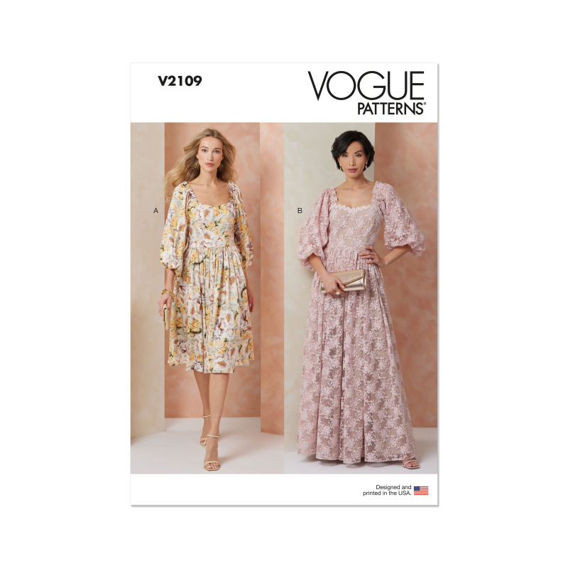 Patron Vogue 2109/U5 (44-52) - Robe ajustée à encolure cœur et manches bouffantes