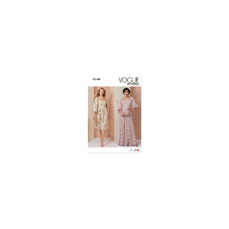 Patron Vogue 2109/U5 (44-52) - Robe ajustée à encolure cœur et manches bouffantes