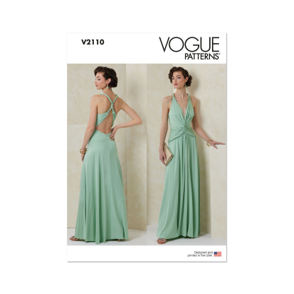 Patron Vogue 2110/Y5 (46-54) - Robe longue halter drapée à dos croisé