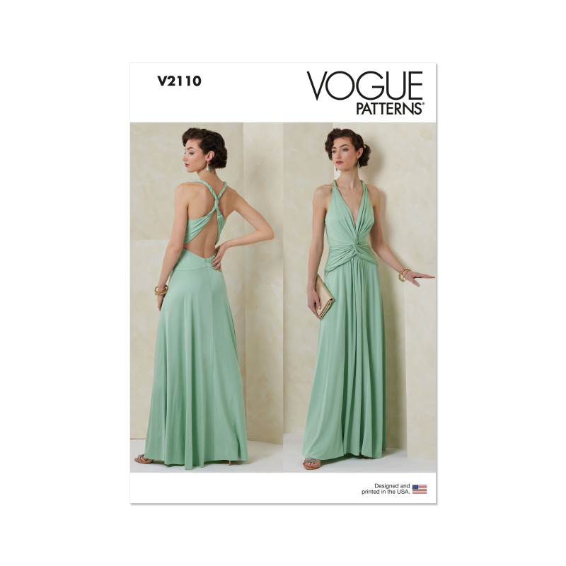 Patron Vogue 2110/Y5 (46-54) - Robe longue halter drapée à dos croisé