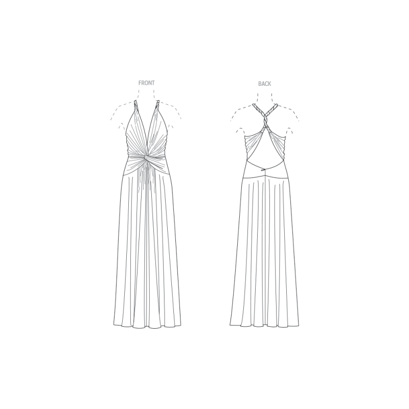 Patron Vogue 2110/Y5 (46-54) - Robe longue halter drapée à dos croisé