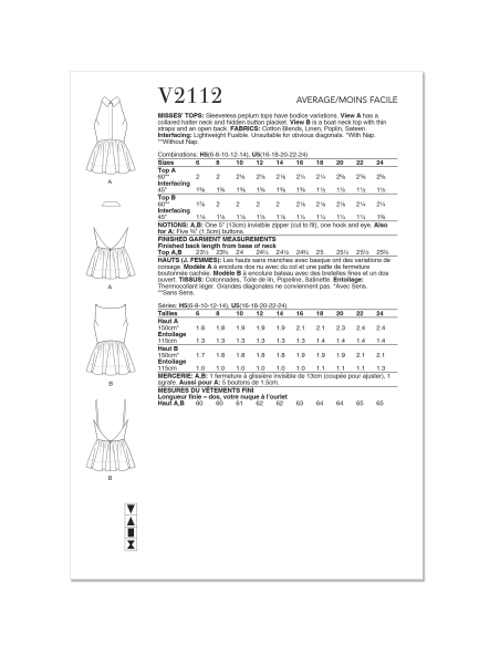 Patron Vogue 2112/H5 (34-42) - Top à basque dos nu ou col halter