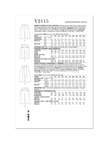 Patron Vogue 2115/Y5 (46-54) - Short large taille haute deux longueurs