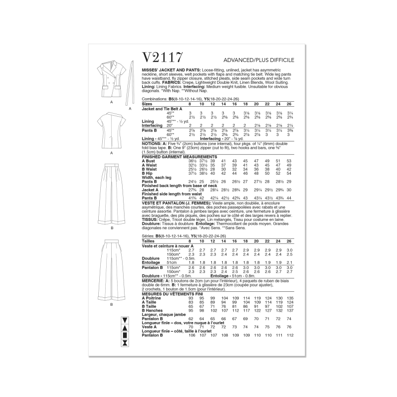 Patron Vogue 2117/Y5 (46-54) - Veste asymétrique et pantalon large
