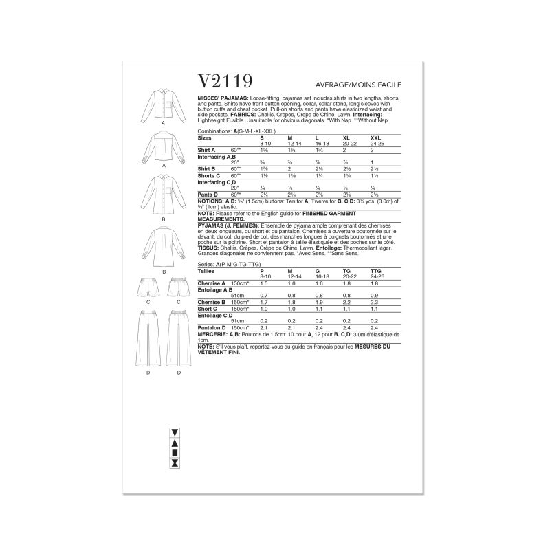 Patron Vogue 2119 (36-52) - Pyjama chemise et bas assortis