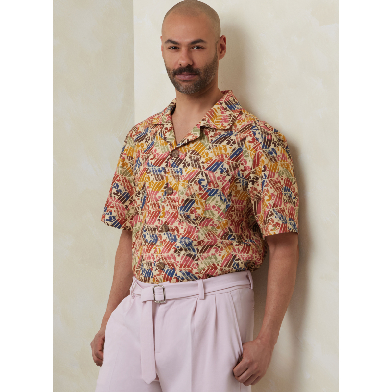 Patron Vogue 2120 AA (46-54) - Ensemble homme chemise ample, short ou pantalon et ceinture