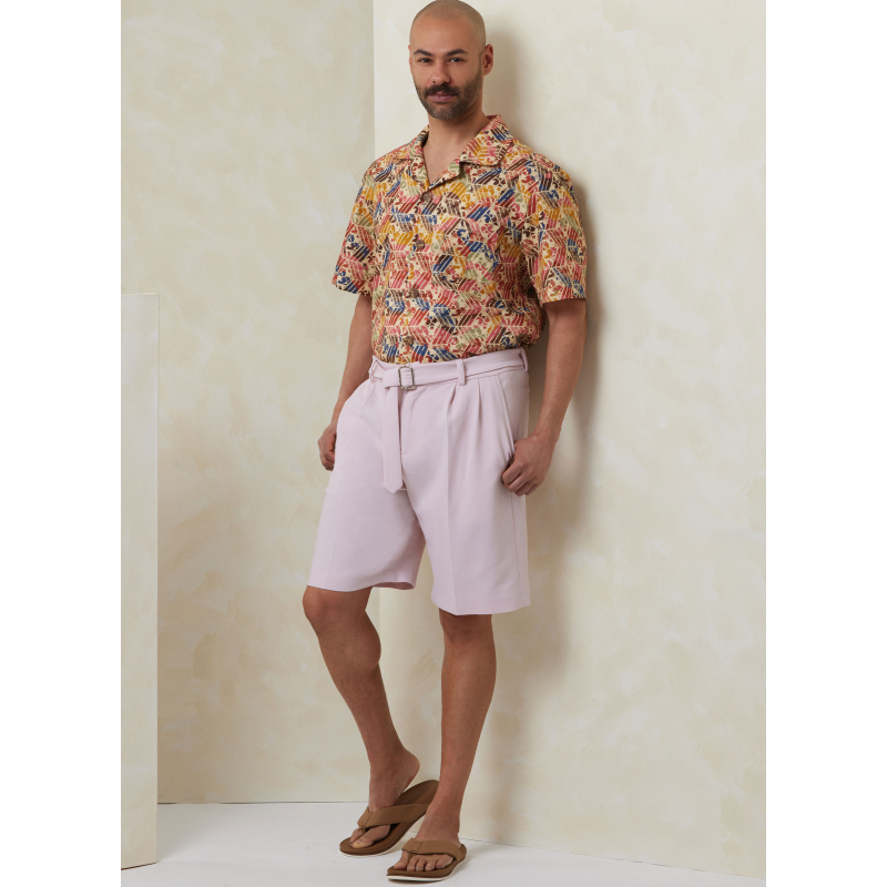 Patron Vogue 2120 AA (46-54) - Ensemble homme chemise ample, short ou pantalon et ceinture