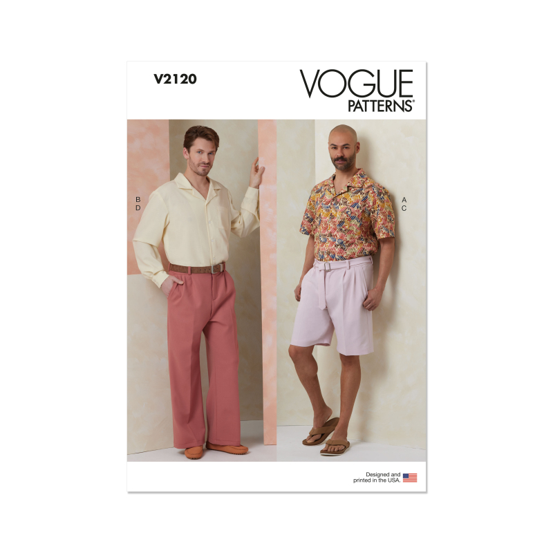 Patron Vogue 2120 BB (56-64) - Ensemble homme chemise ample, short ou pantalon et ceinture