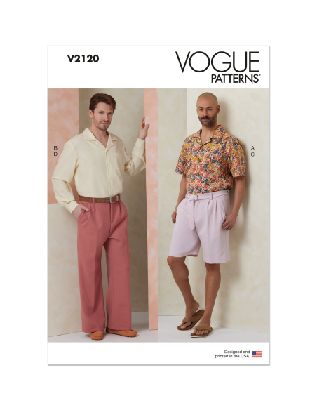 Patron Vogue 2120 BB (56-64) - Ensemble homme chemise ample, short ou pantalon et ceinture