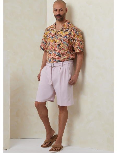 Patron Vogue 2120 BB (56-64) - Ensemble homme chemise ample, short ou pantalon et ceinture