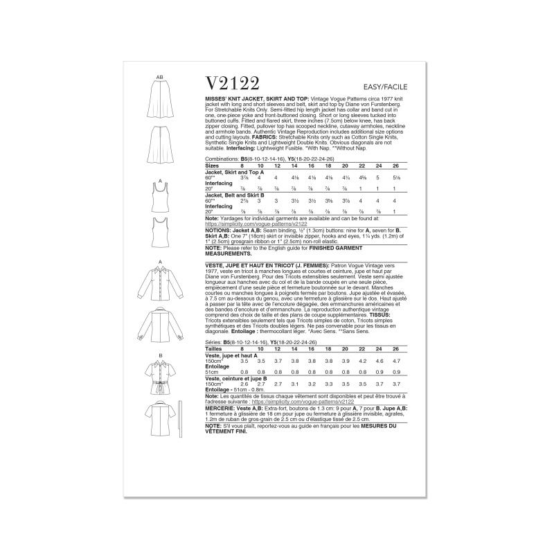 Patron Vogue 2122/Y5 (46-54) - Veste, robe, top, jupe et pantalon