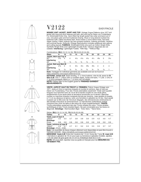 Patron Vogue 2122/Y5 (46-54) - Veste, robe, top, jupe et pantalon