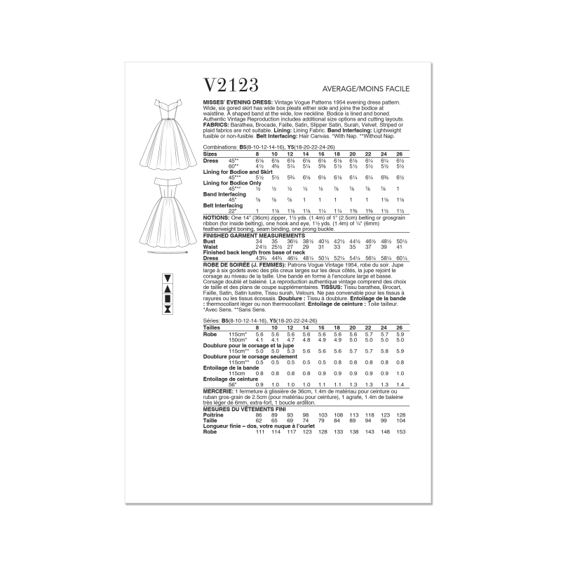 Patron Vogue 2123/Y5 (46-54) - Robe de soirée années 50 cintrée et plissée