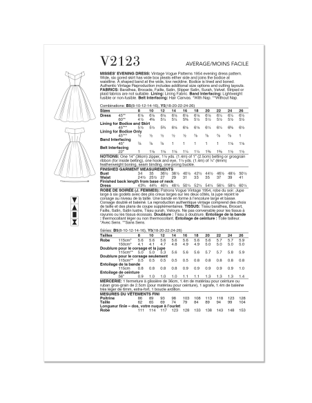Patron Vogue 2123/Y5 (46-54) - Robe de soirée années 50 cintrée et plissée