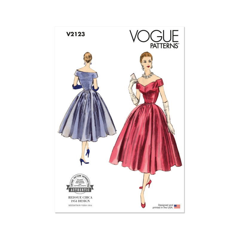Patron Vogue 2123/Y5 (46-54) - Robe de soirée années 50 cintrée et plissée