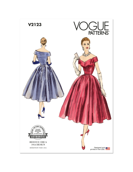 Patron Vogue 2123/Y5 (46-54) - Robe de soirée années 50 cintrée et plissée