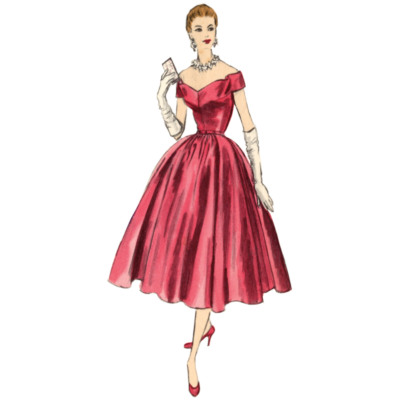 Patron Vogue 2123/Y5 (46-54) - Robe de soirée années 50 cintrée et plissée