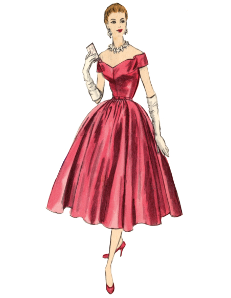 Patron Vogue 2123/Y5 (46-54) - Robe de soirée années 50 cintrée et plissée