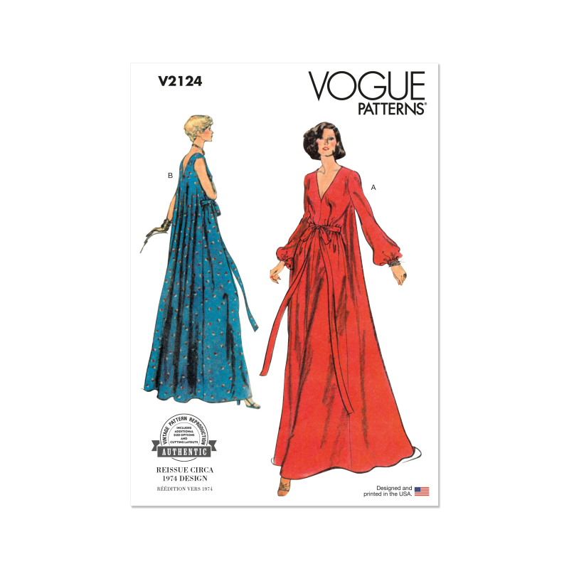Patron Vogue 2124/BB (36-42) - Robe d’intérieur longue style années 70